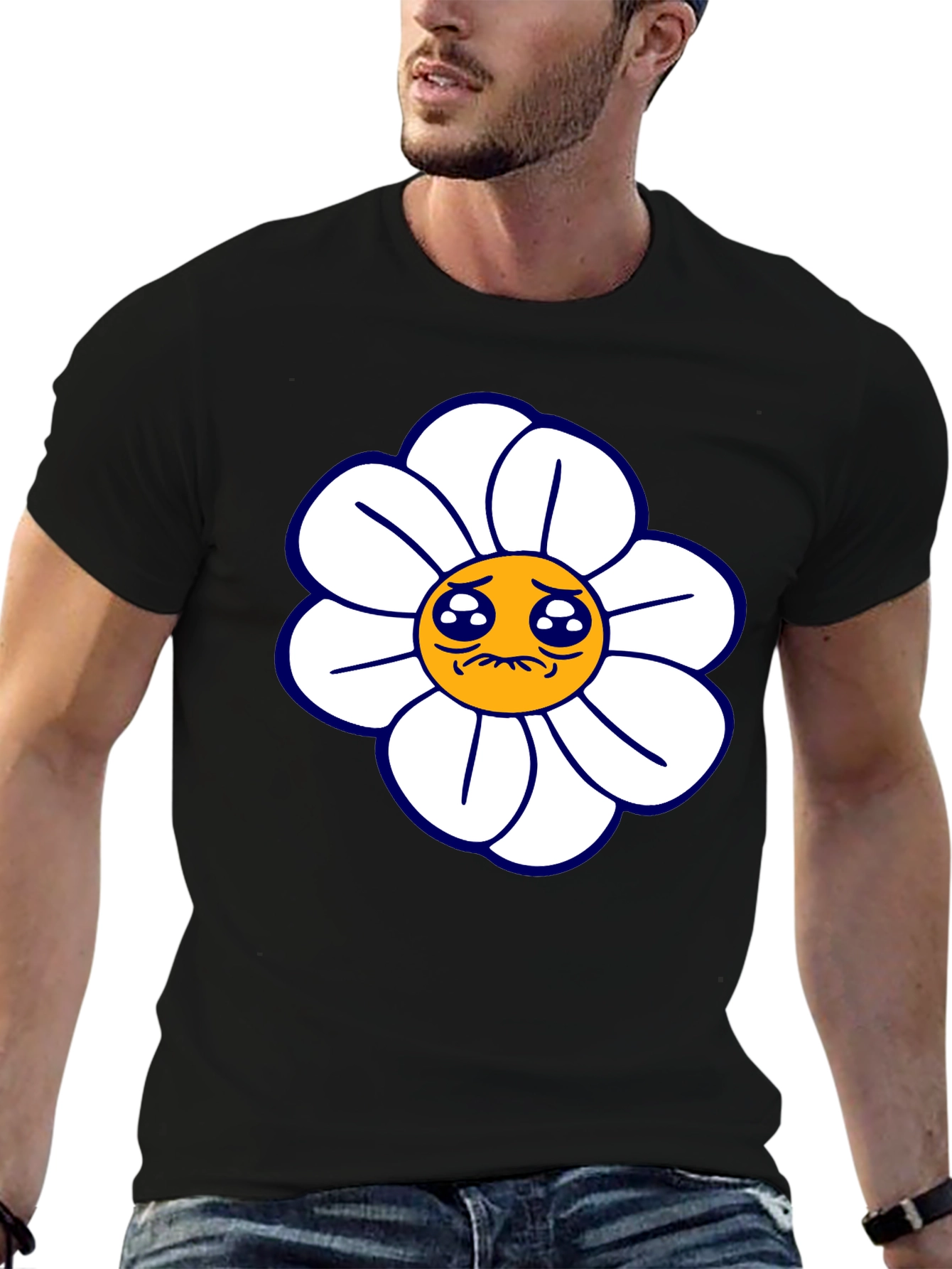Sad Flower Graphic Tee - Black Casual T-Shirt