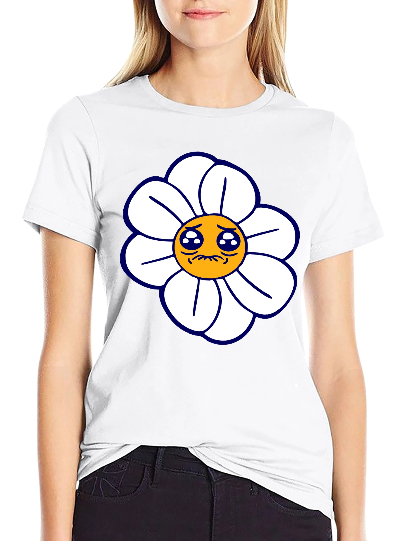 Sad Flower Graphic Tee - Black Casual T-Shirt