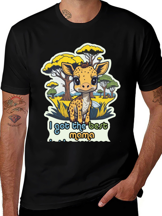 Cute Giraffe Best Mama Black T-Shirt