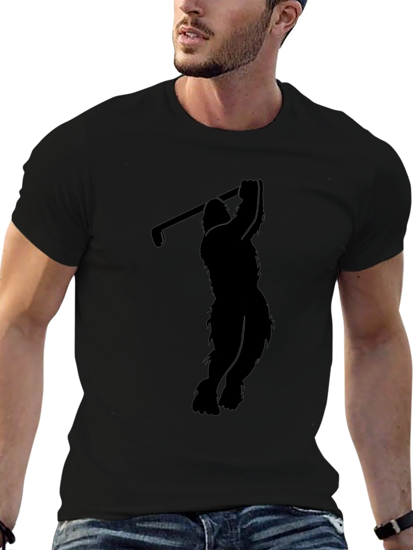 Sasquatch Golf Swing Black T-Shirt