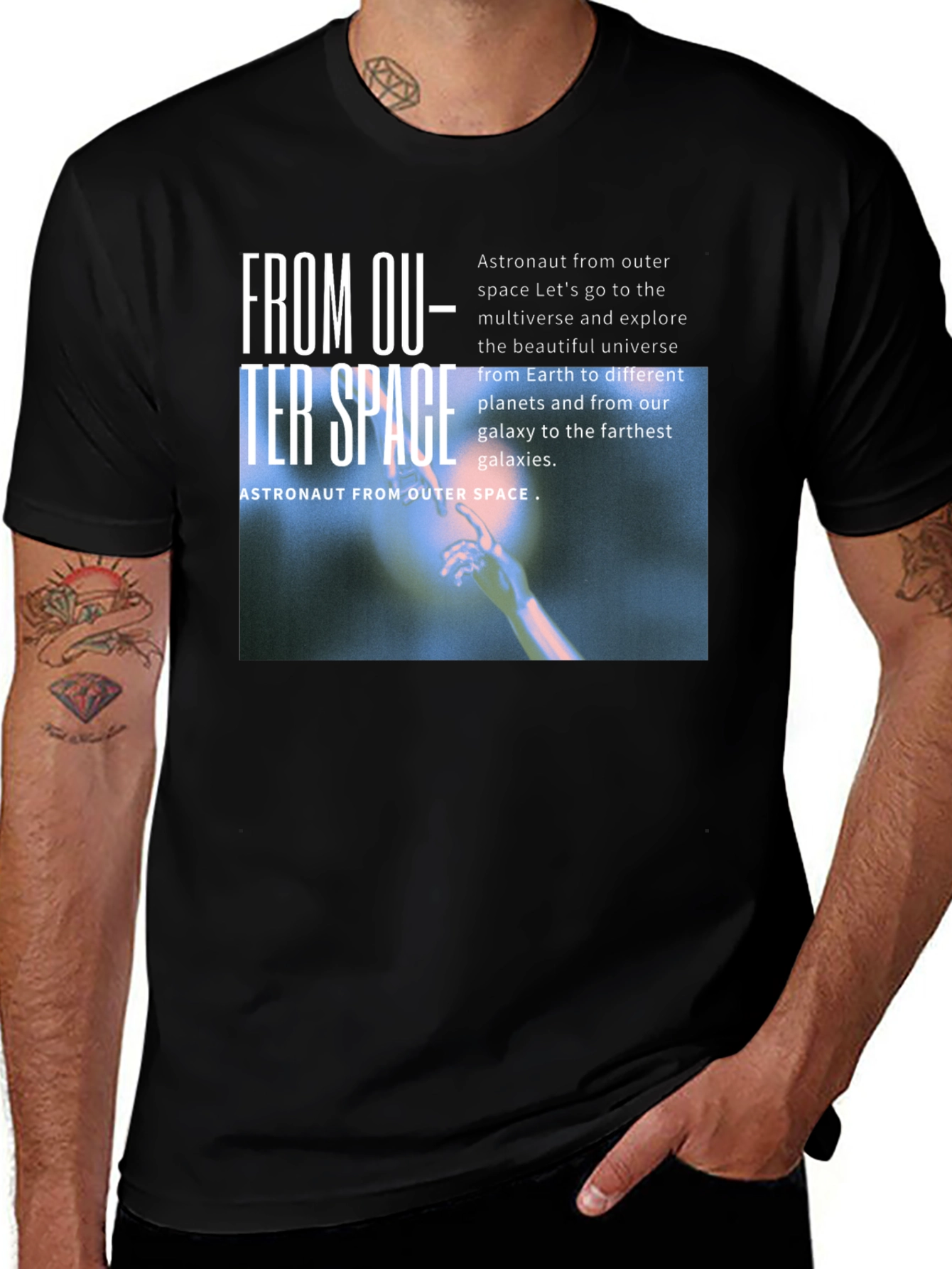 Outer Space Astronaut Black T-Shirt
