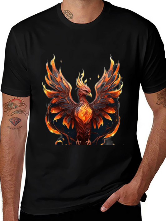 Fiery Phoenix Graphic Tee - Black Cotton Comfort