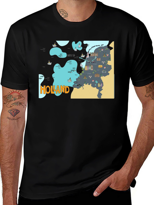 Holland Map Graphic Tee - Black Cotton T-Shirt