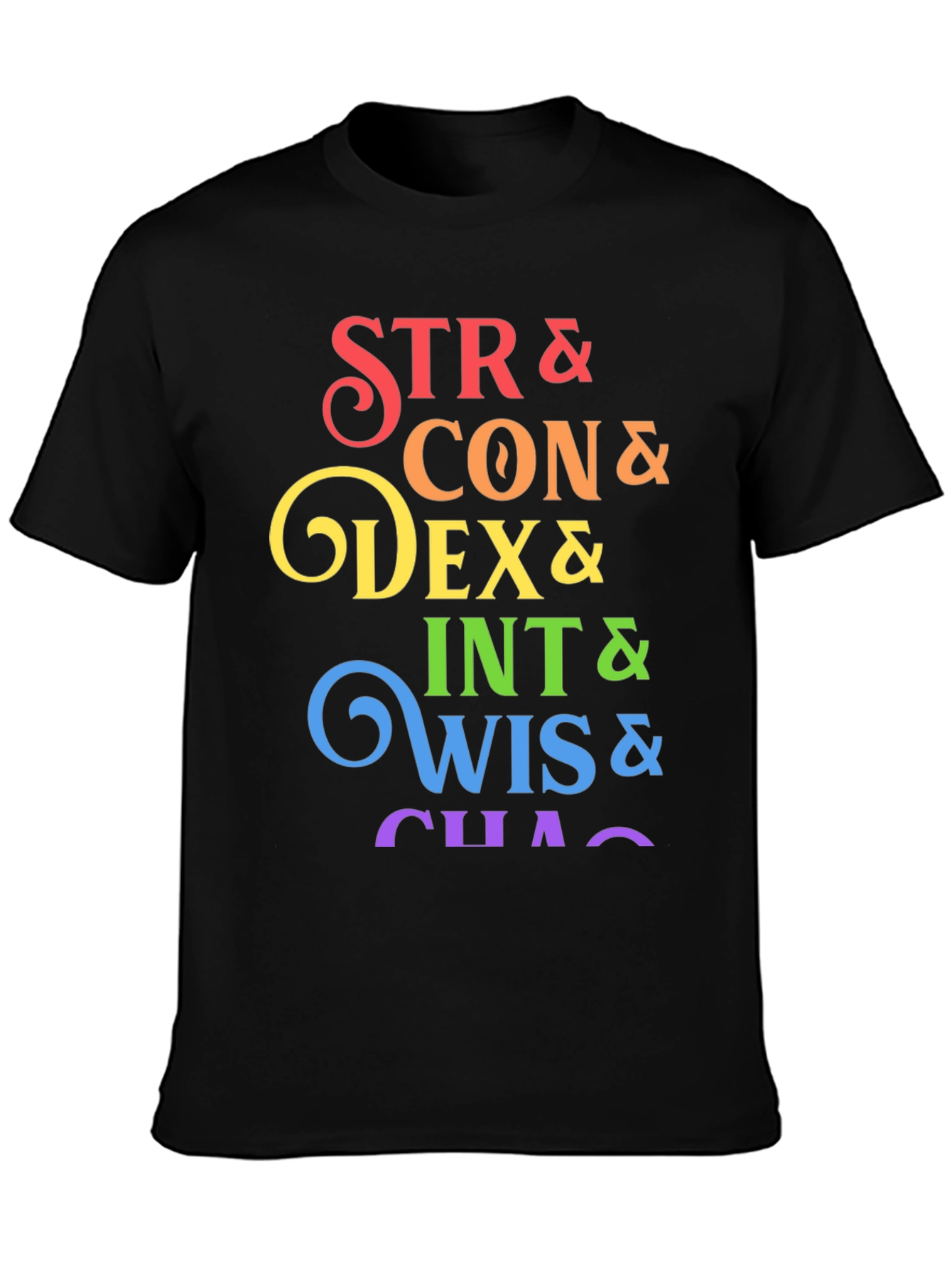D&D Stats Rainbow Graphic Black T-Shirt