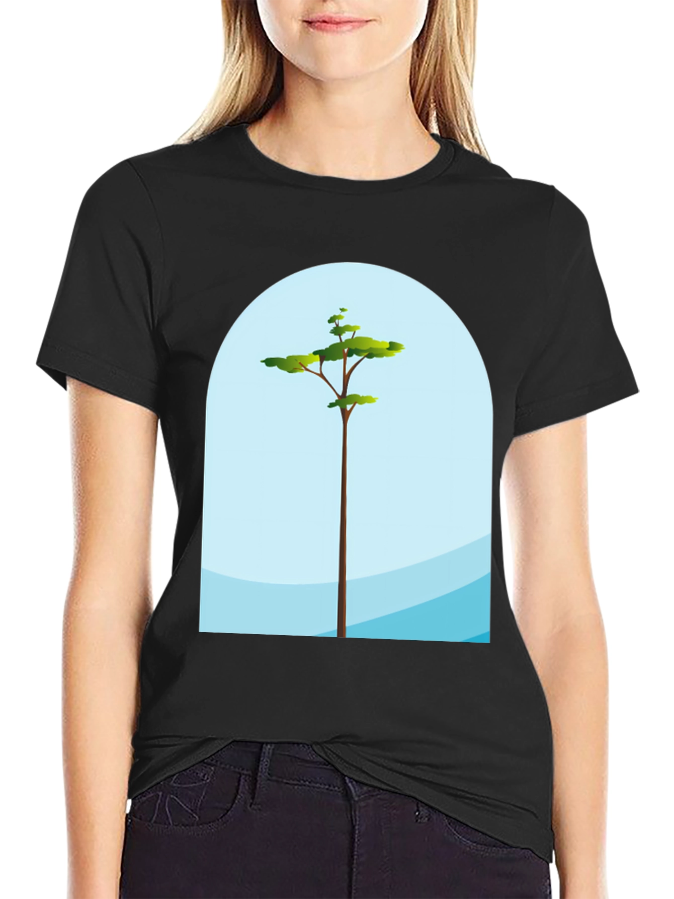 Modern Tree Graphic Black T-Shirt