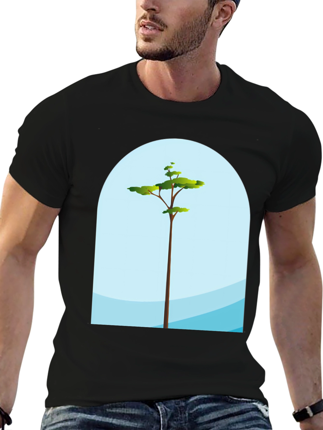 Modern Tree Graphic Black T-Shirt