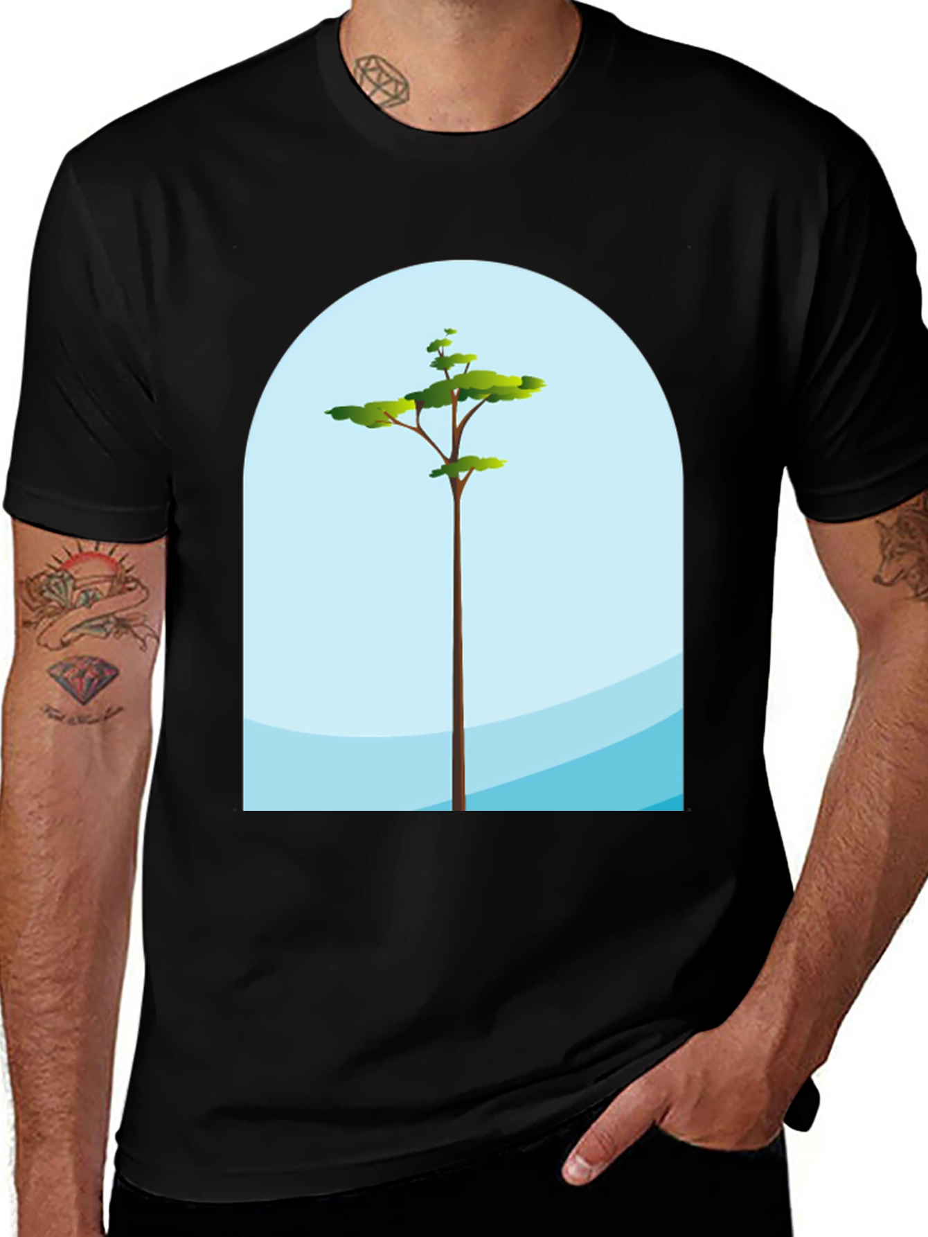 Modern Tree Graphic Black T-Shirt