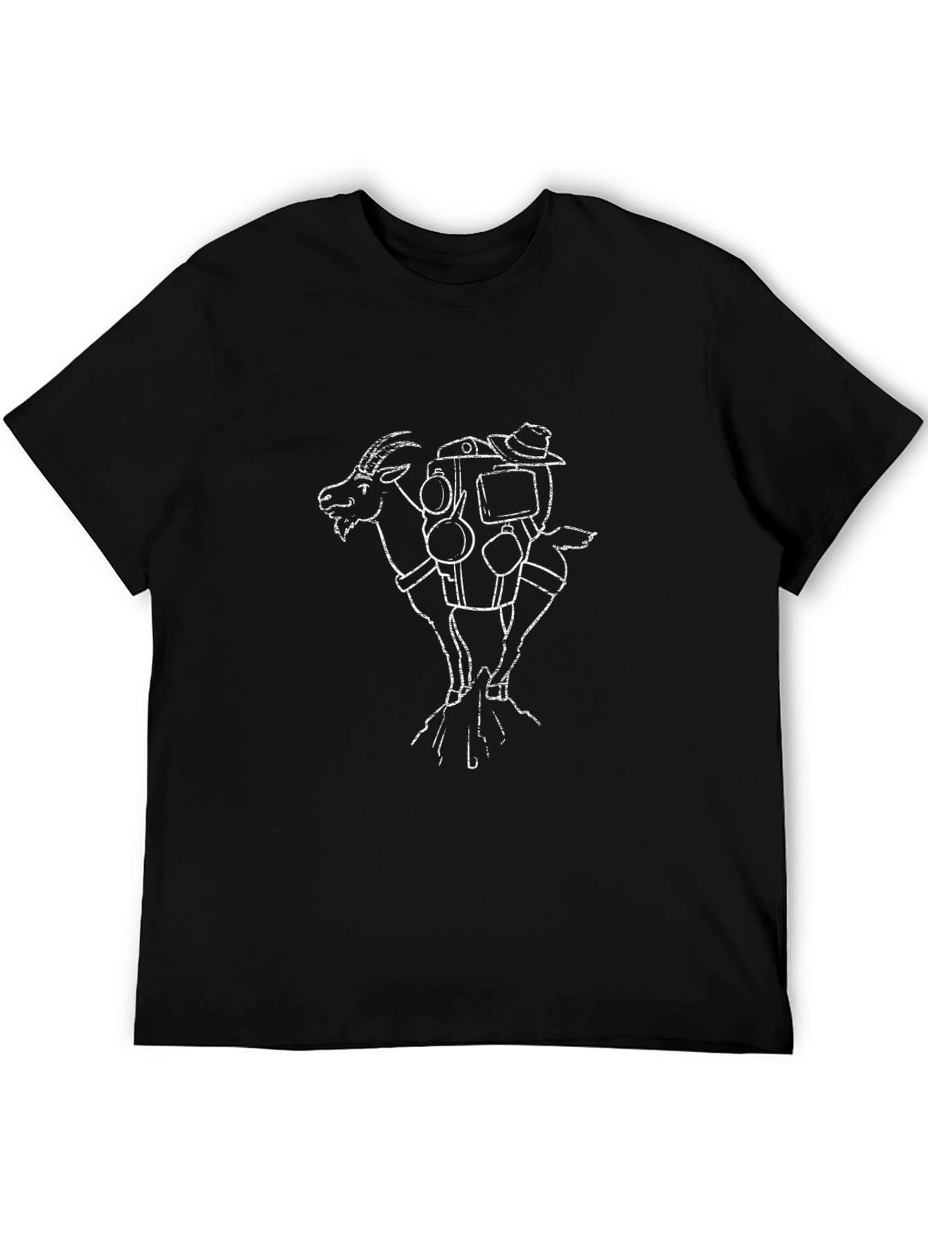Black Graphic T-Shirt with Animal & Gear Design