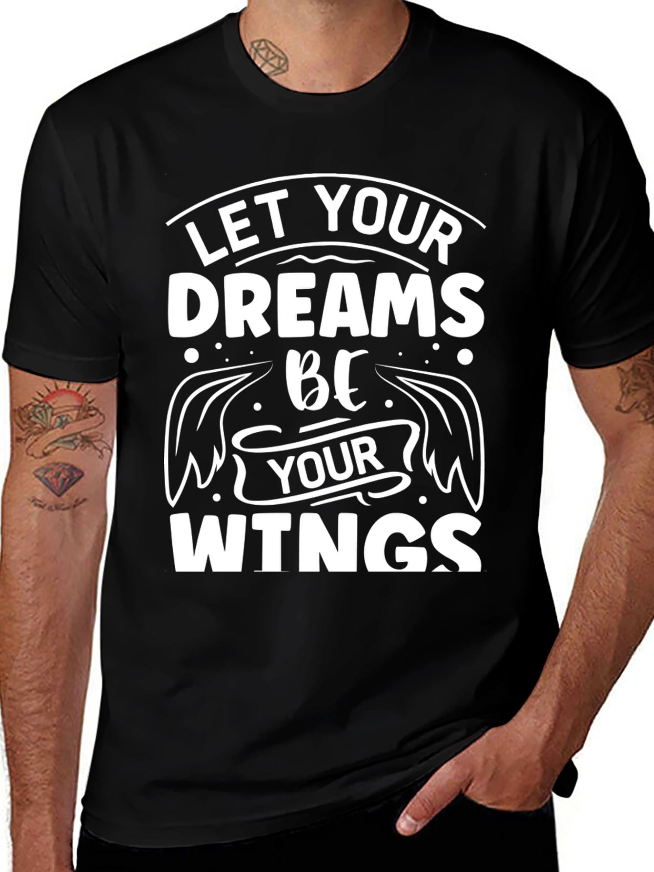 Dreams Be Your Wings Black T-Shirt Inspirational Mens Tee