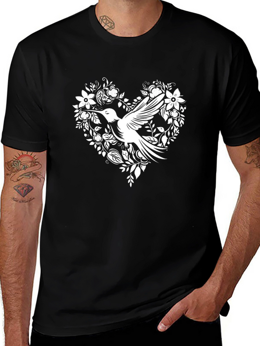 Hummingbird Floral Heart Graphic Tee