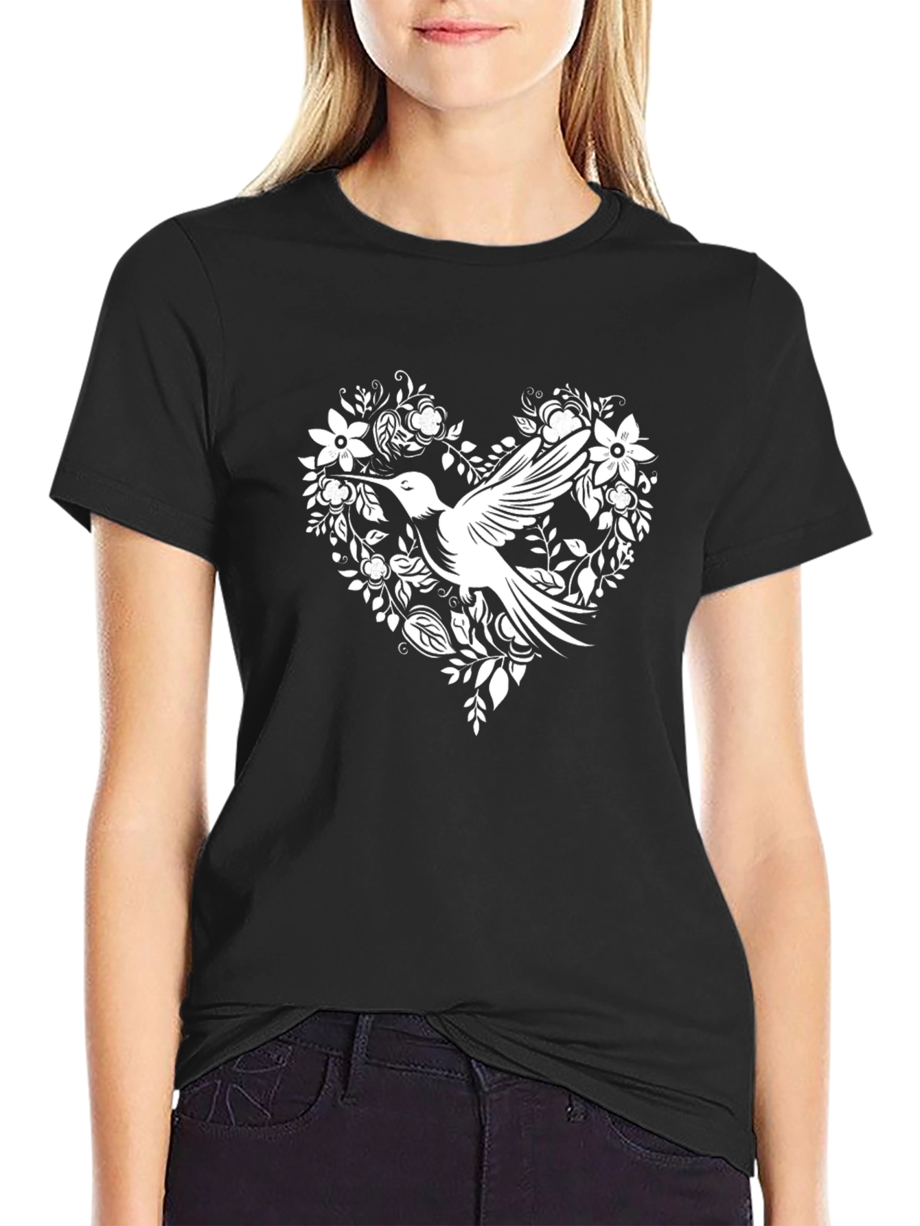 Hummingbird Floral Heart Graphic Tee