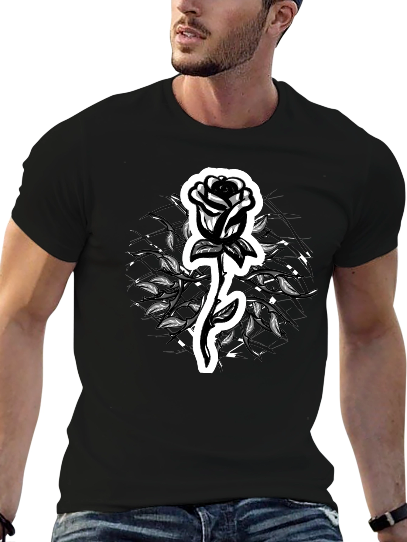 Rose Graphic Tee - Stylish Black T-Shirt