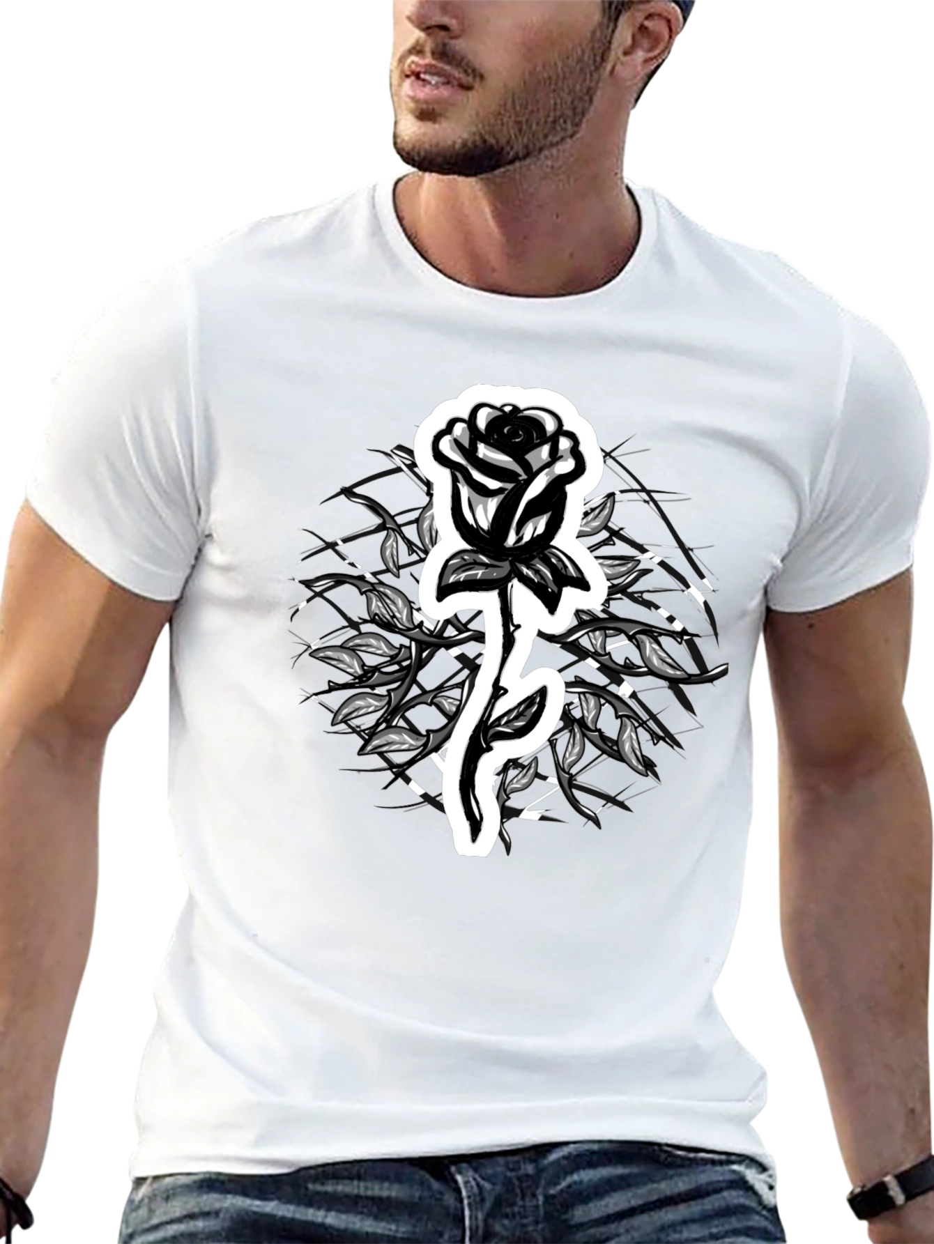 Rose Graphic Tee - Stylish Black T-Shirt