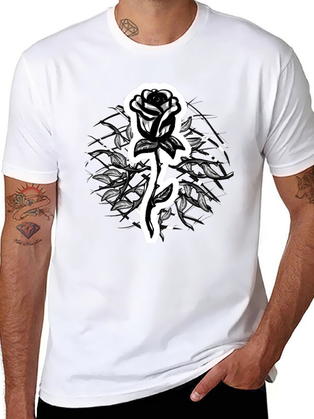 Rose Graphic Tee - Stylish Black T-Shirt