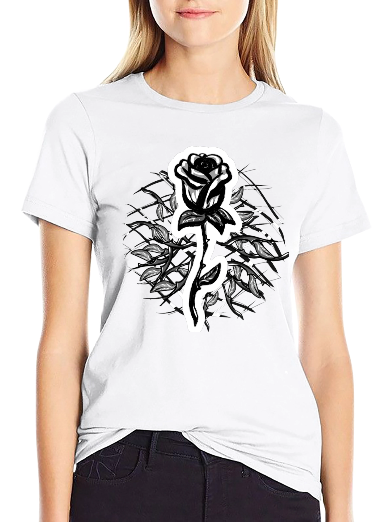 Rose Graphic Tee - Stylish Black T-Shirt