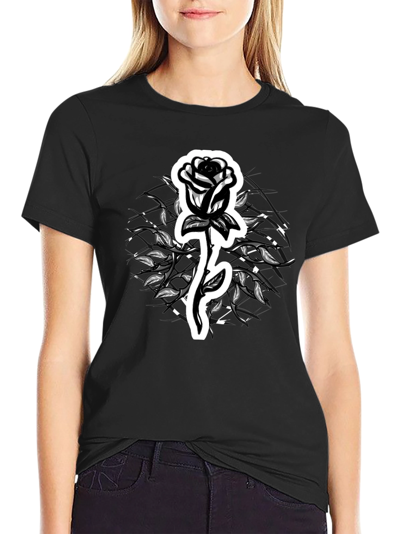 Rose Graphic Tee - Stylish Black T-Shirt