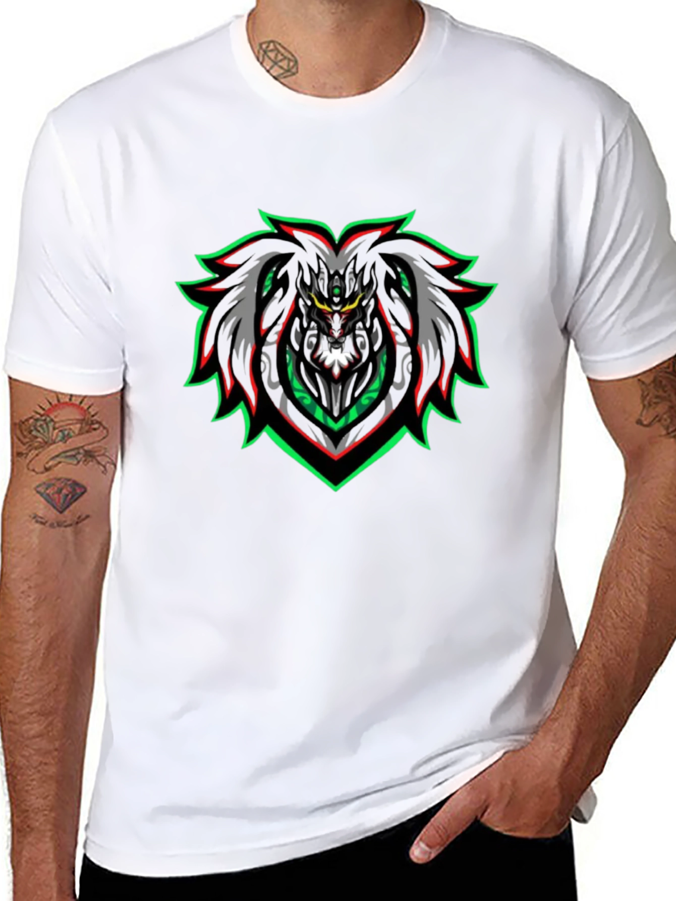 Edgy Black Graphic Tee - Cyberpunk Lion Design