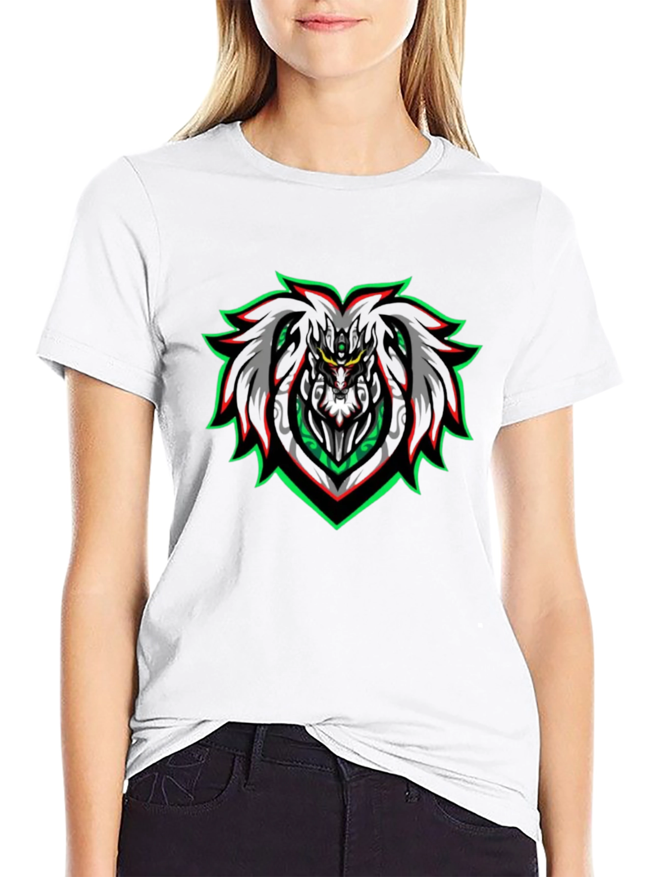 Edgy Black Graphic Tee - Cyberpunk Lion Design