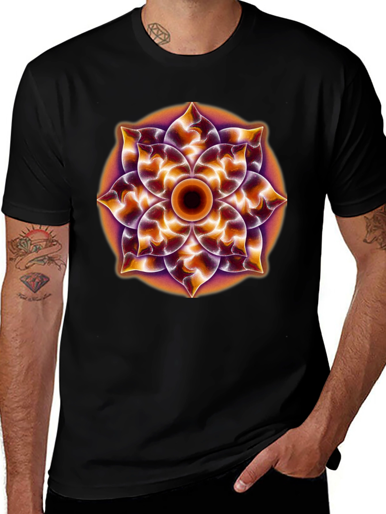 Psychedelic Mandala Graphic Tee - Black Cotton T-Shirt