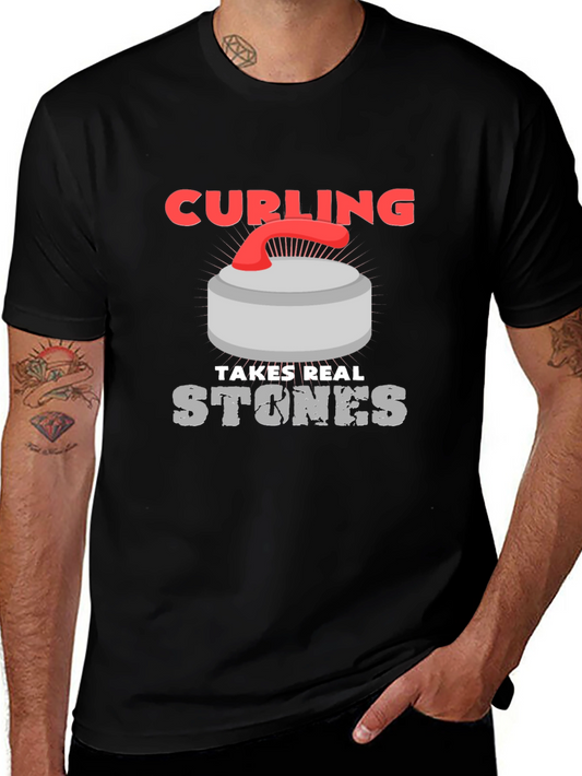 Curling Takes Real Stones T-Shirt - Funny Graphic Tee