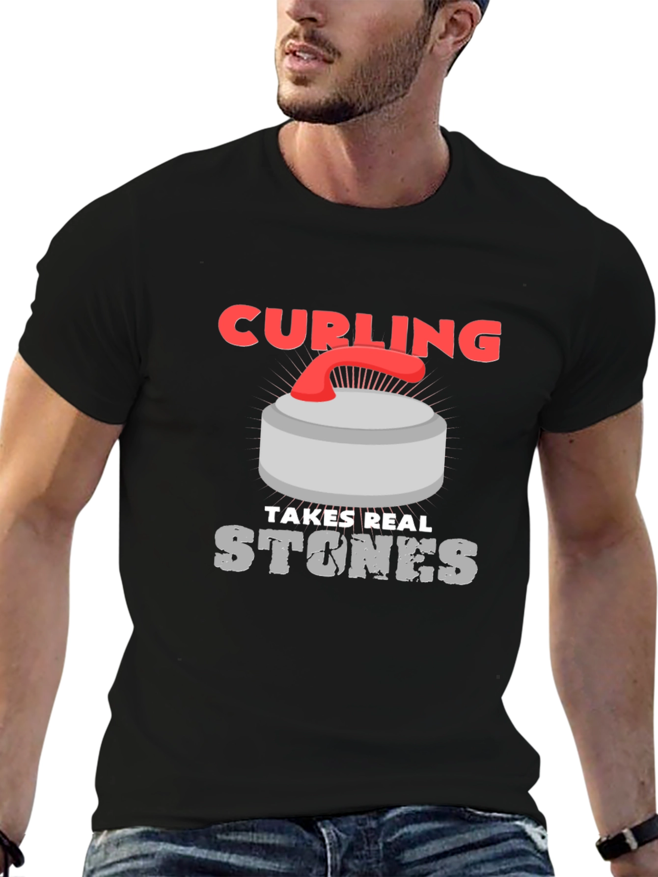 Curling Takes Real Stones T-Shirt - Funny Graphic Tee