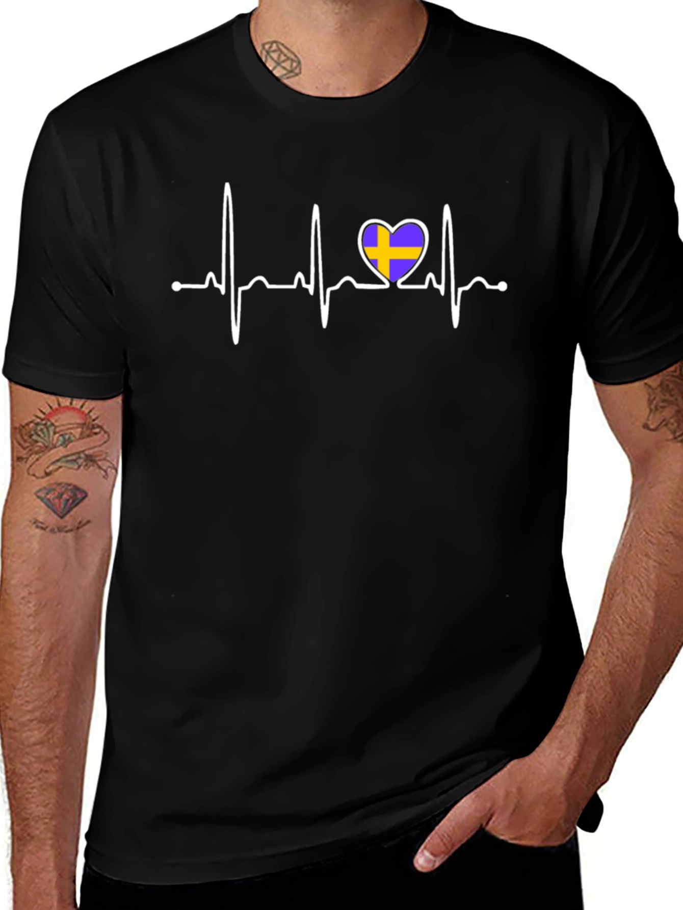 Sweden Heartbeat T-Shirt - Black