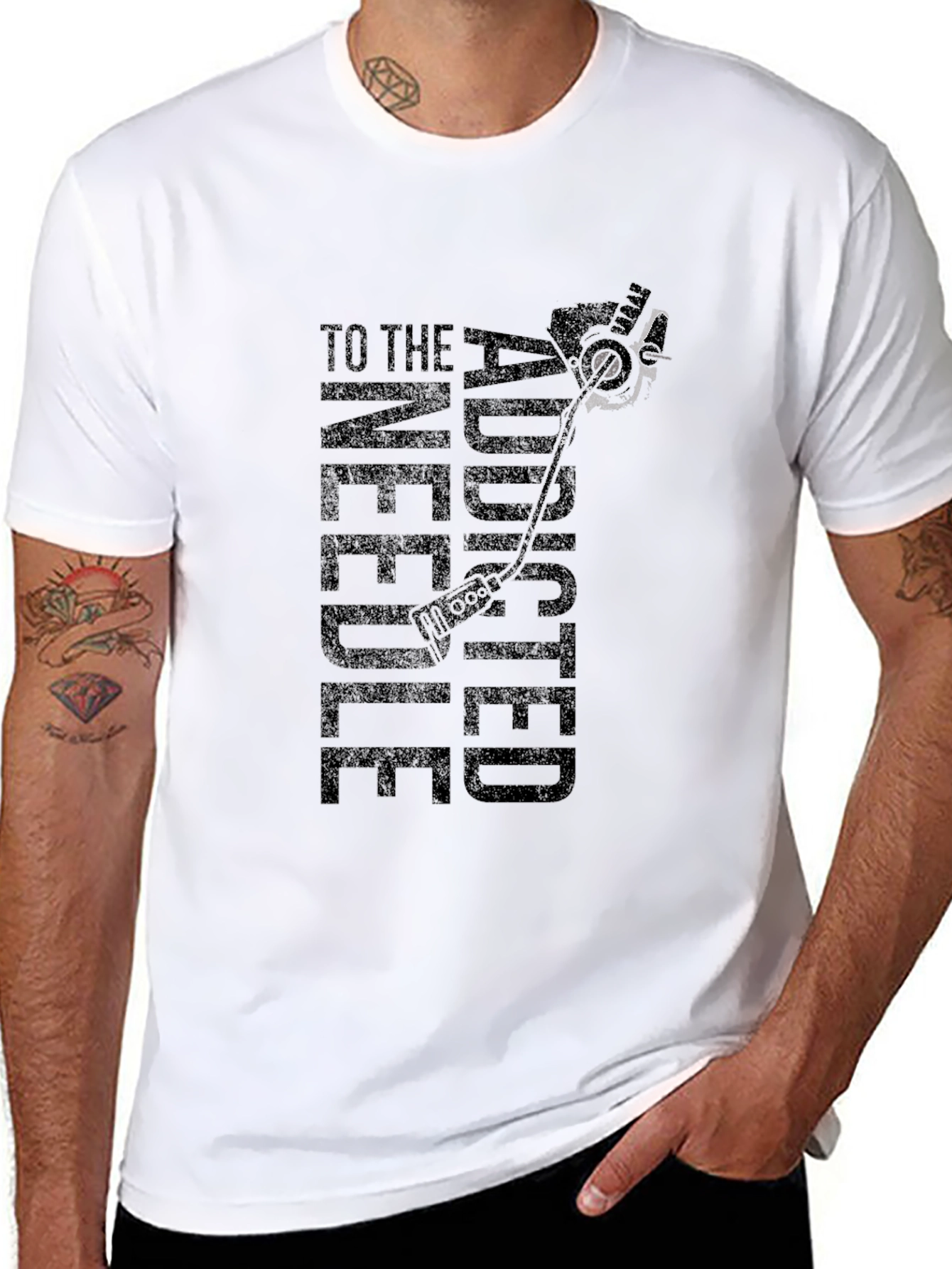 Addicted to the Needle Black Graphic T-Shirt