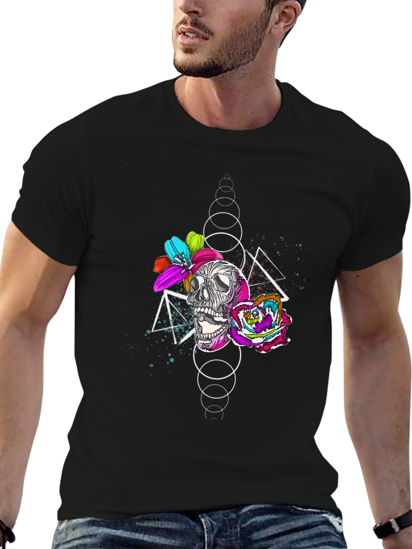 Skull and Floral Graphic Print T-Shirt