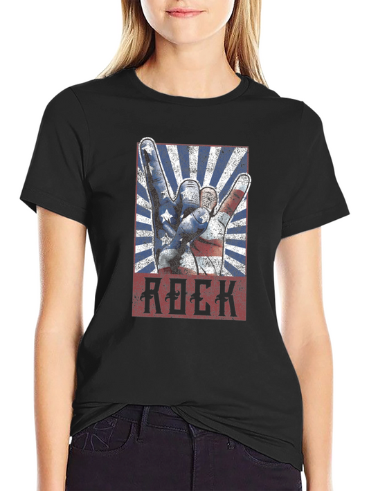 American Flag Rock Hand Gesture Graphic T-Shirt