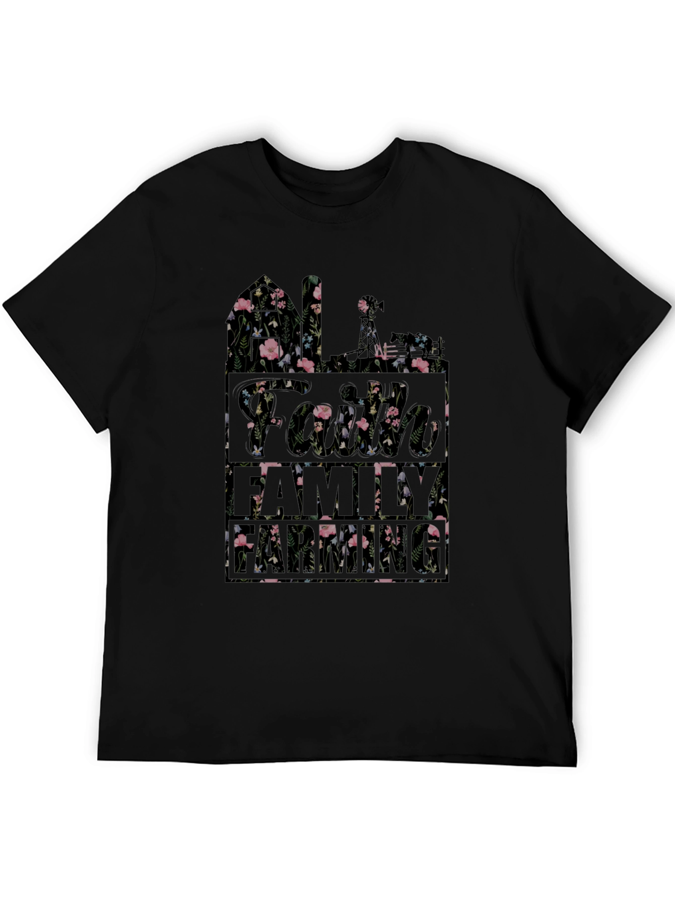 Floral Faith Family T-Shirt | Black Cotton Blend