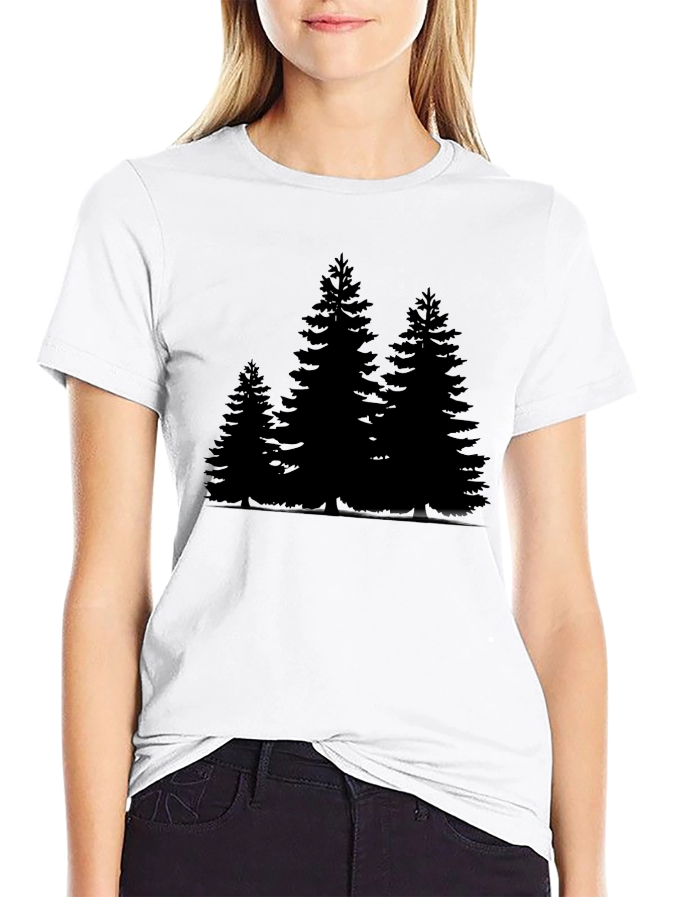 Mens Black T-Shirt with Forest Print