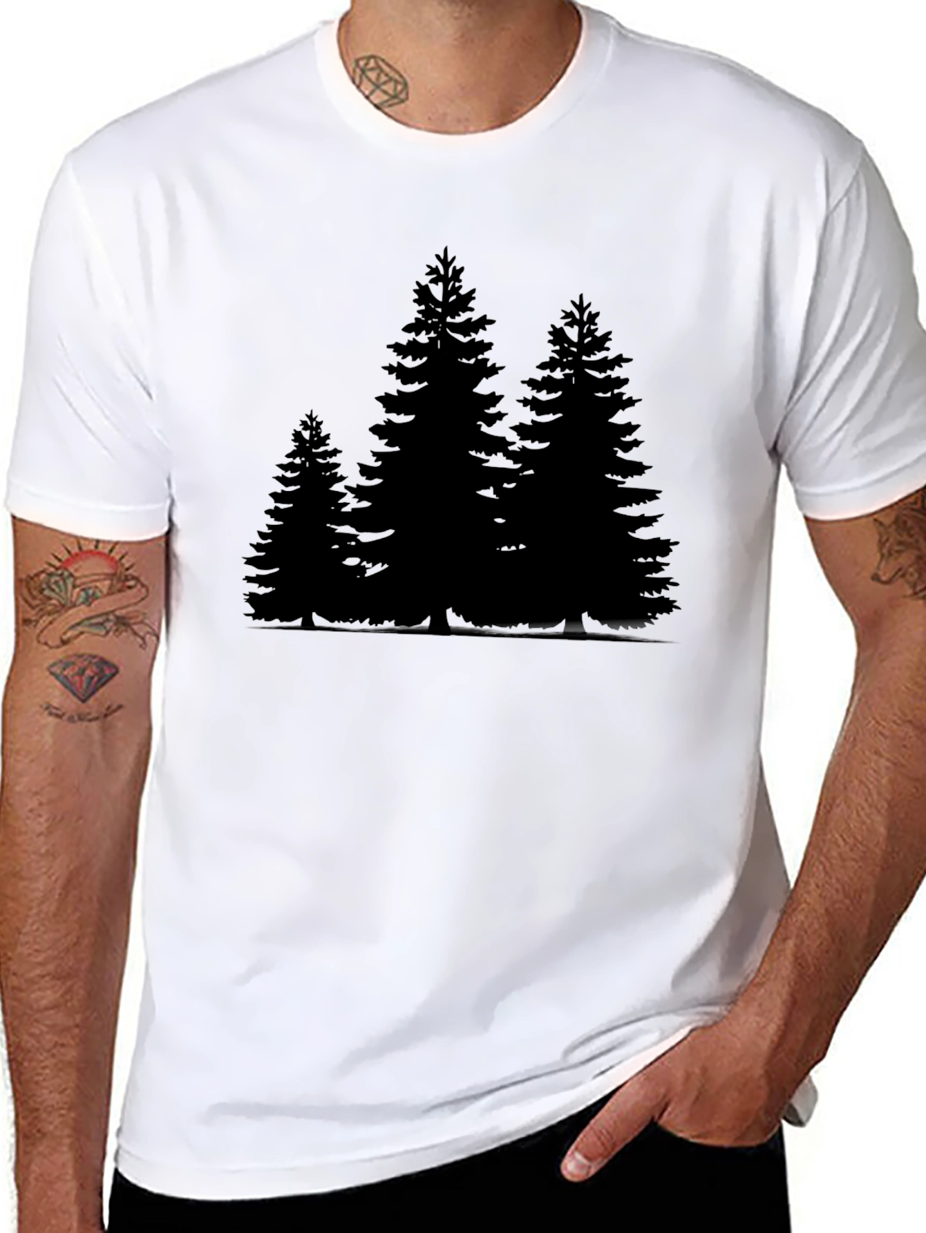 Mens Black T-Shirt with Forest Print
