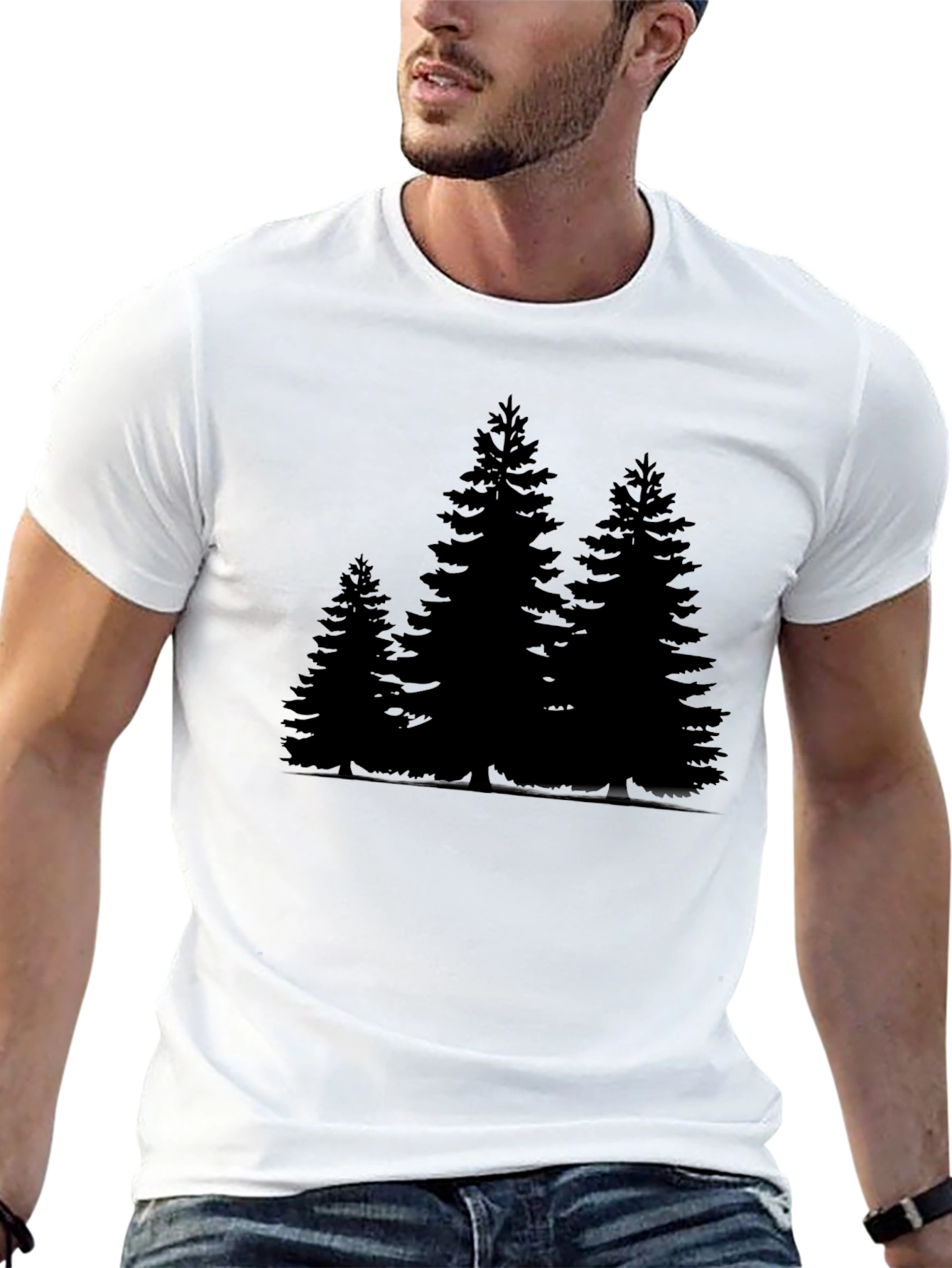 Mens Black T-Shirt with Forest Print