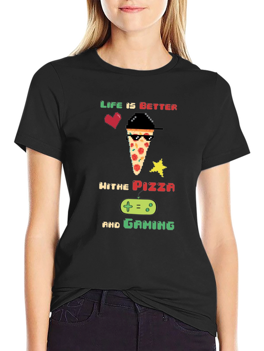 Life is Better with Pizza and Gaming Pixel Art T-Shirt