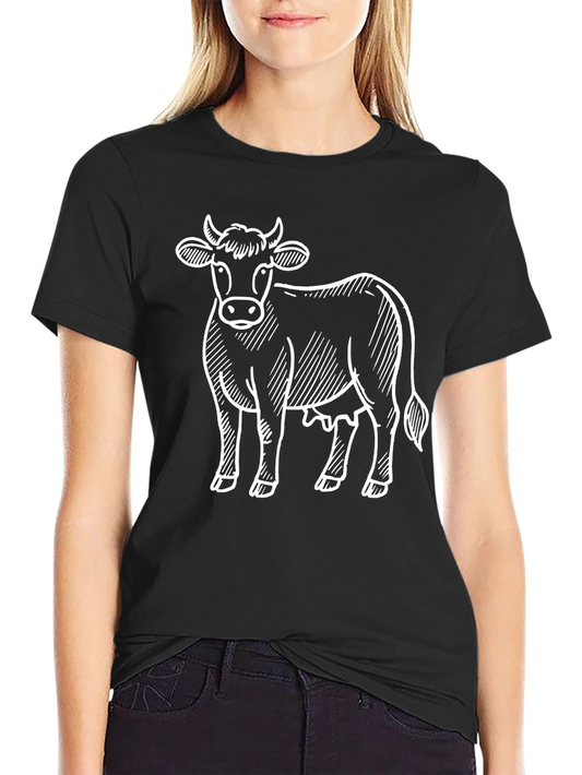 Cow Graphic Tee - Black Cotton Shirt