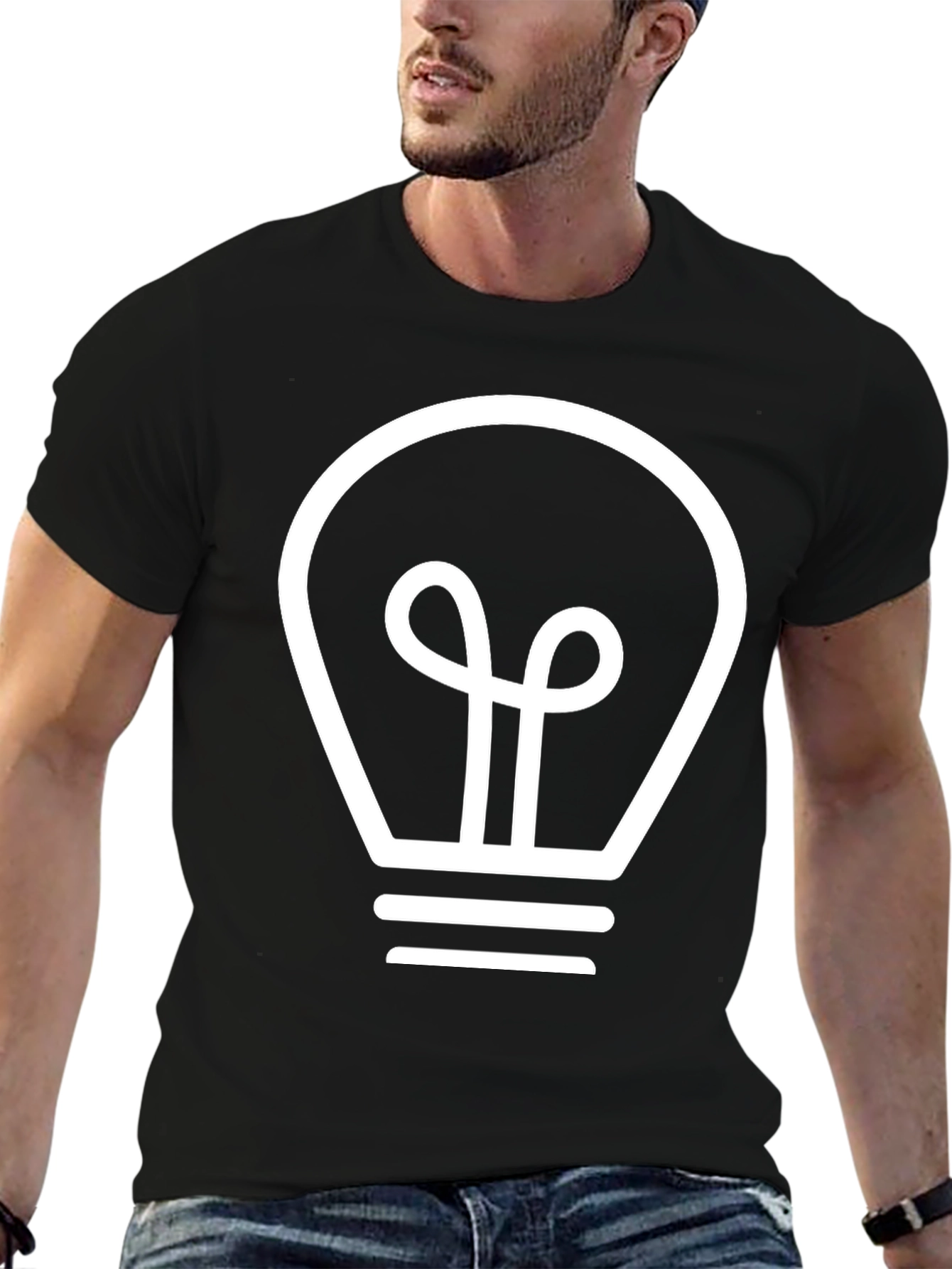 Black T-Shirt with White Light Bulb Design