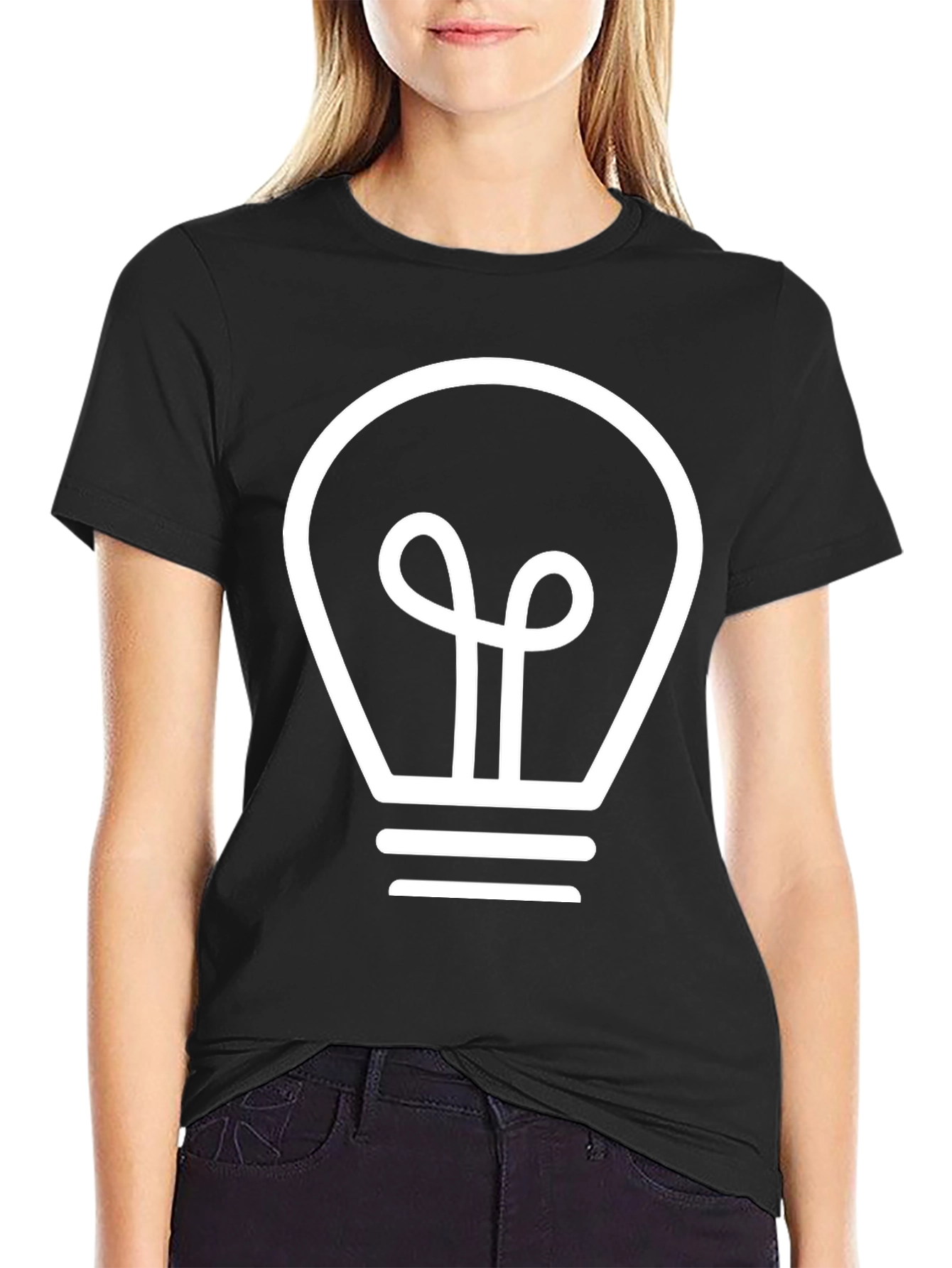 Black T-Shirt with White Light Bulb Design