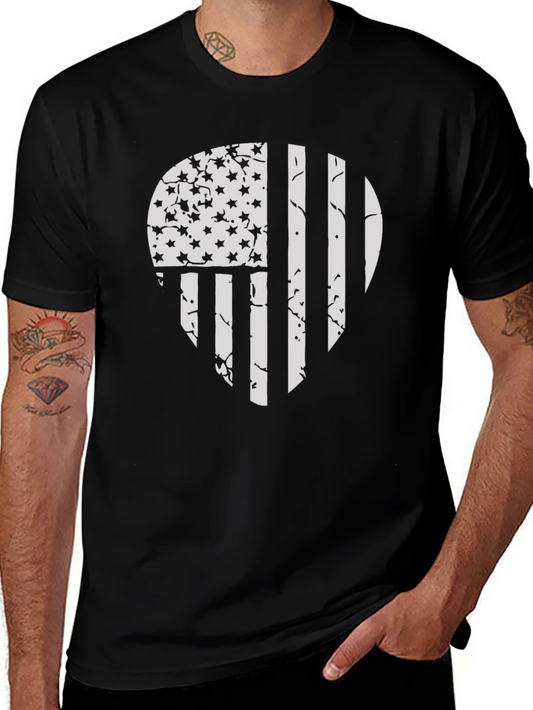 Distressed American Flag Skull Graphic T-Shirt