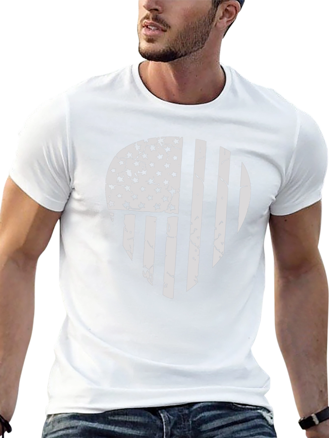 Distressed American Flag Skull Graphic T-Shirt