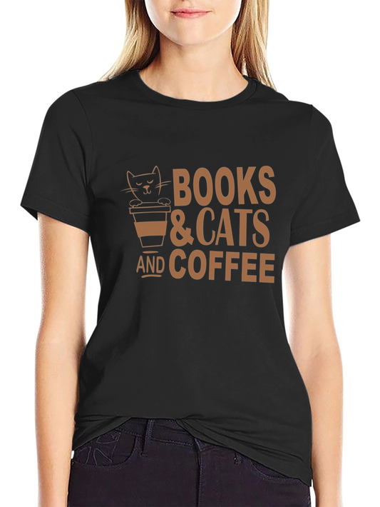 Books Cats and Coffee Black T-Shirt