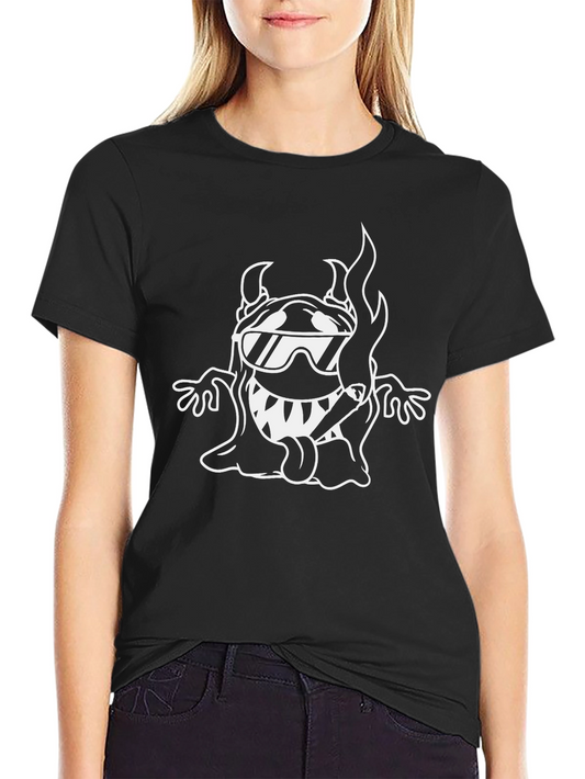 Cool Devil Cartoon Graphic Black T-Shirt