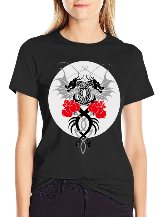 Dragon & Roses Graphic Black T-Shirt