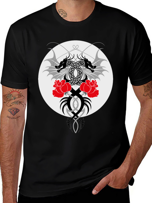 Dragon & Roses Graphic Black T-Shirt