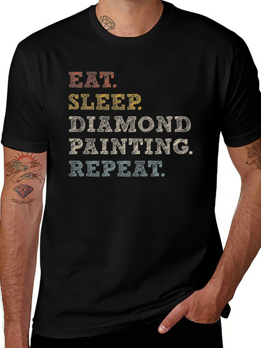 Eat Sleep Diamond Painting Repeat Black Graphic T-Shirt