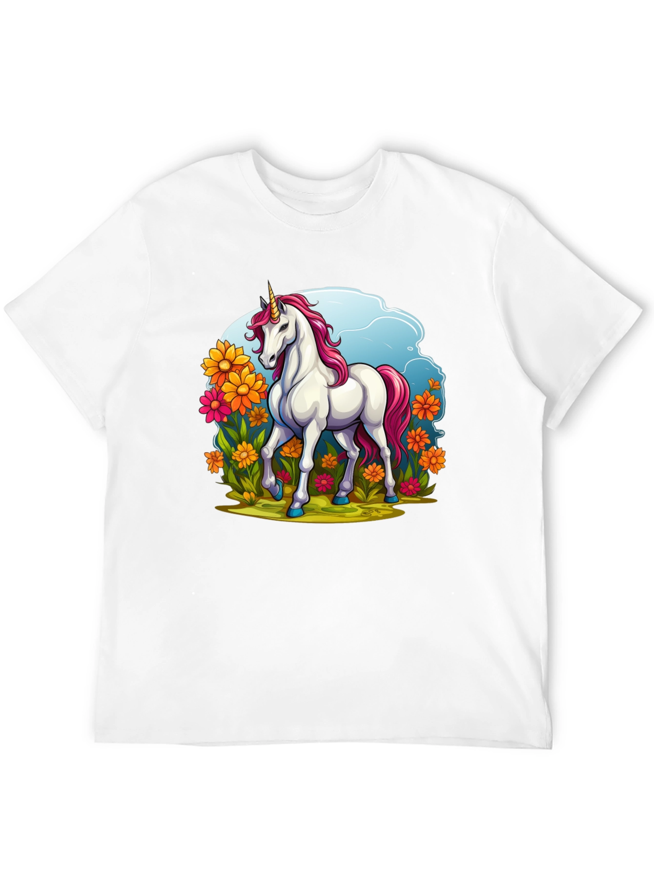 Unicorn in Flowers Black T-Shirt