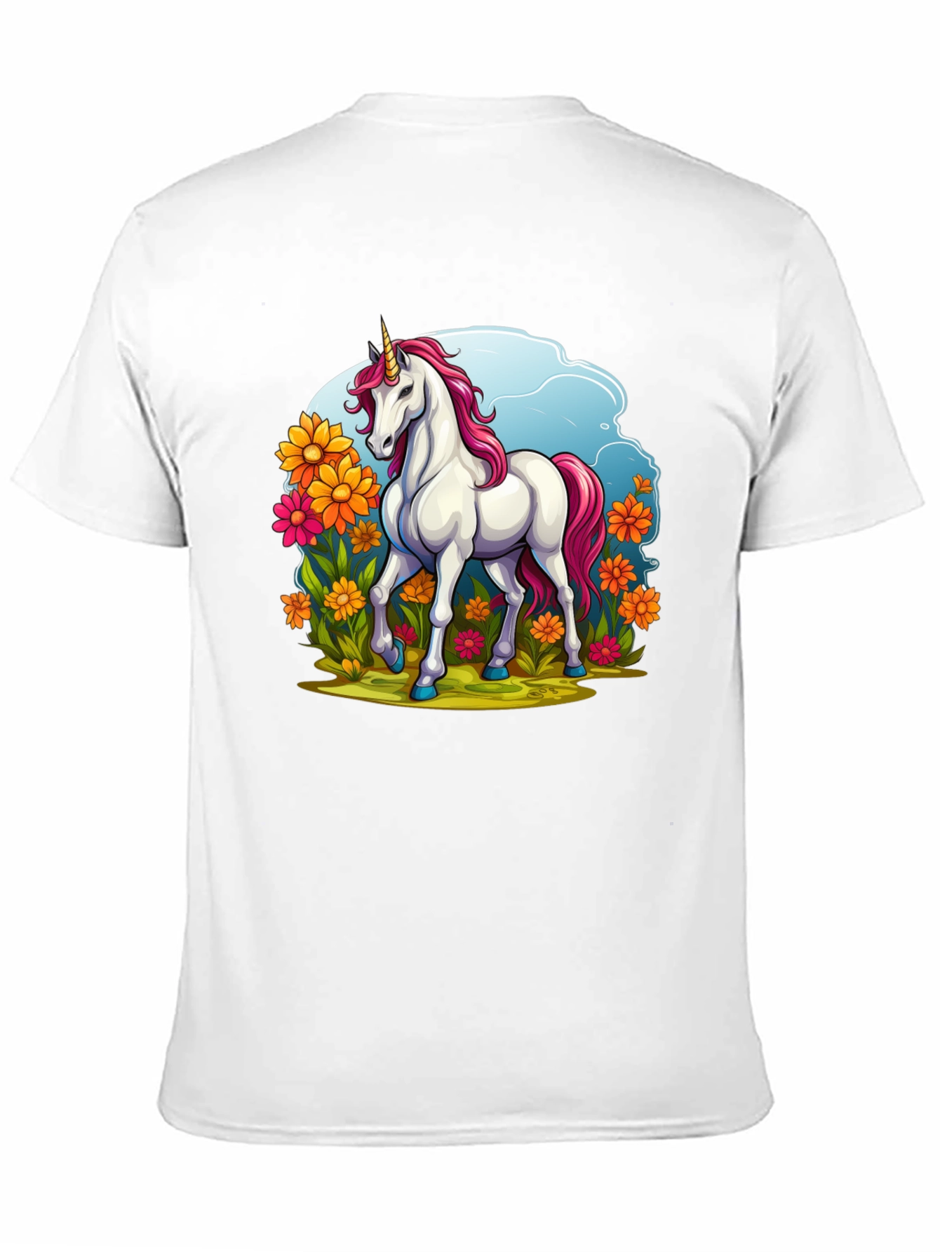 Unicorn in Flowers Black T-Shirt
