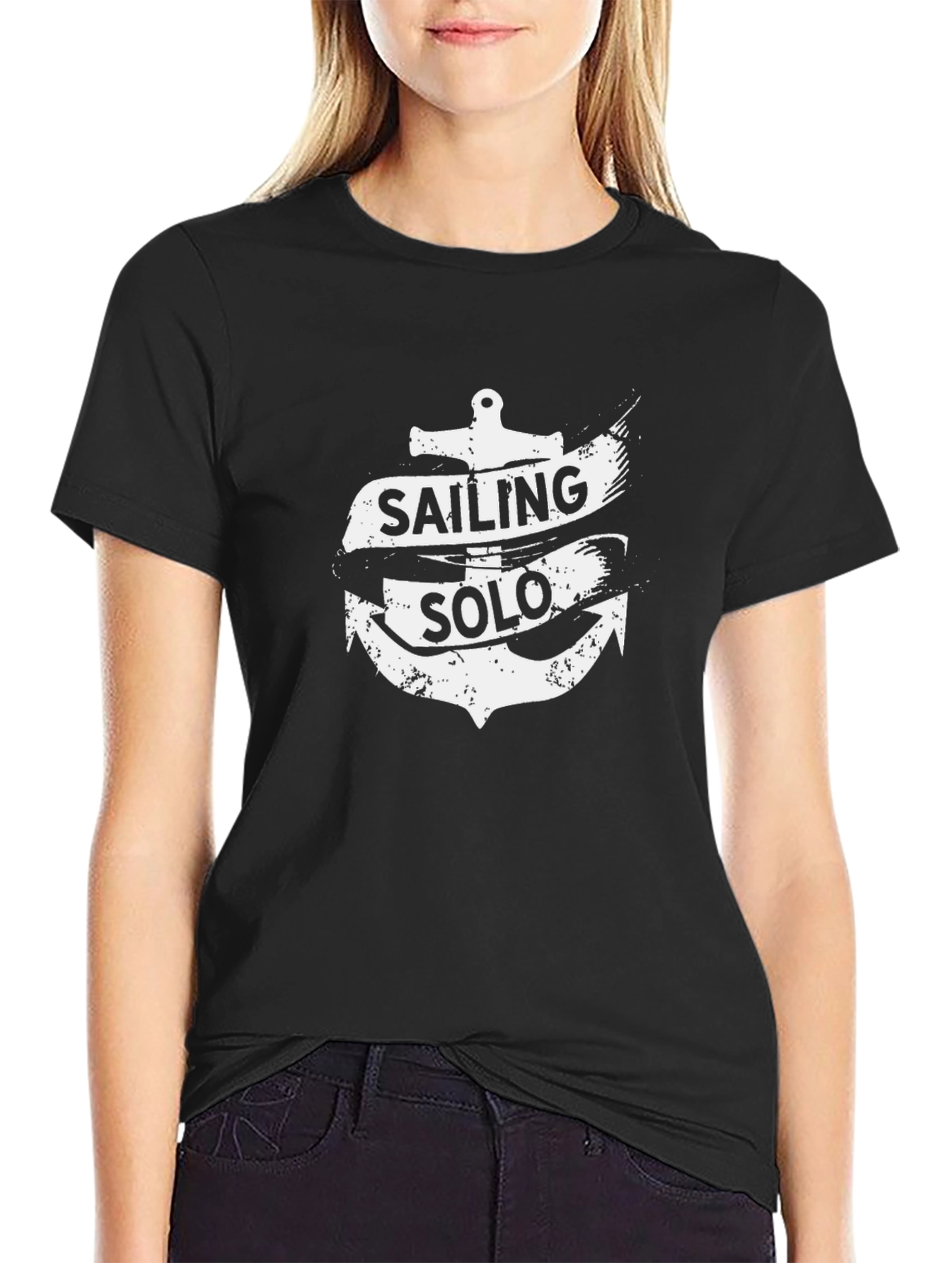 Sailing Solo Graphic Black T-Shirt