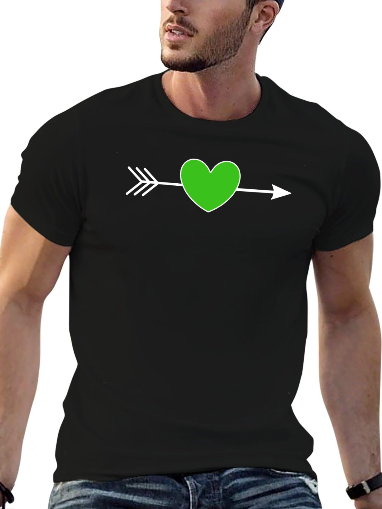 Heart Arrow Graphic Tee - Black Cotton T-Shirt