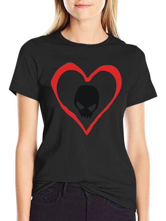 Black T-Shirt with Red Heart Outline