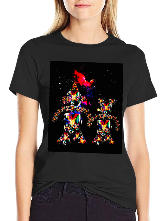 Colorful Robot Graphic Print Black T-Shirt